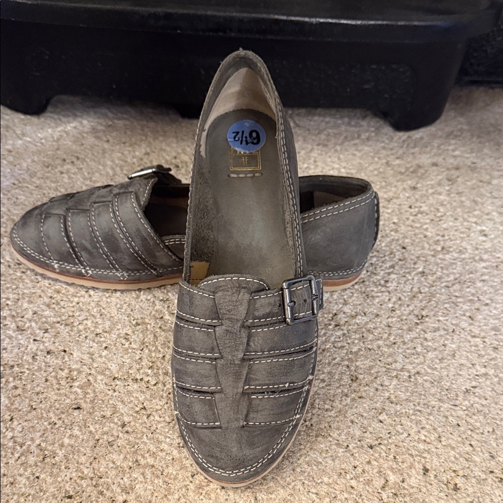 Frye Gray Buckle Loafers Size 6.5 Nice Used Condition